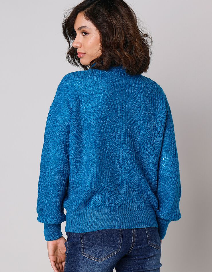 Pull manches bouffantes - col polo (bleu paon) Pull manches bouffantes - col polo (bleu paon)