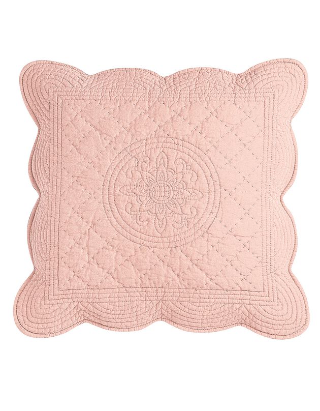 Housse coussin unie style boutis Cassandre (rose thé)