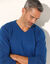 Pull pur coton col V manches longues (bleu chiné)