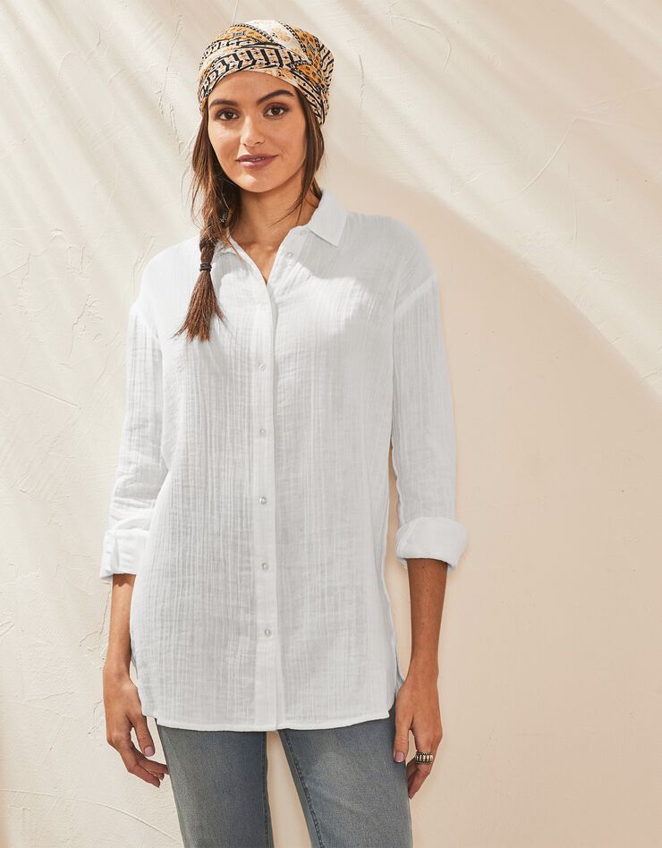 Chemise unie forme liquette gaze de coton (blanc) Chemise unie forme liquette gaze de coton (blanc)
