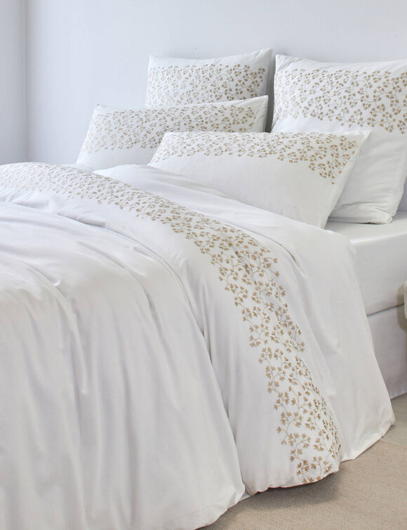 Linge de lit blanc brodé fleurs Colombine® (blanc)