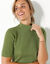 Pull col montant manches courtes, maille côtelée (vert olive)