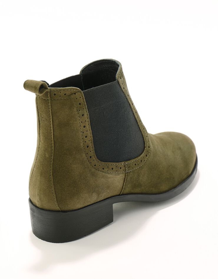 Boots élastiquées perforées Chelsea en croûte de cuir (kaki) Boots élastiquées perforées Chelsea en croûte de cuir (kaki)