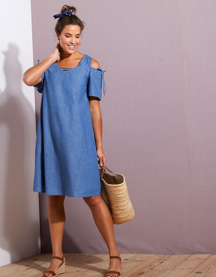 Robe en denim léger - épaules dénudées (stone) Robe en denim léger - épaules dénudées (stone)