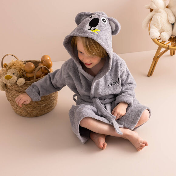 Peignoir de bain enfant personnalisable koala &agrave; capuche (gris)
