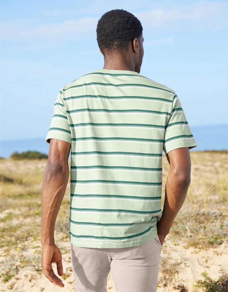 Tee-shirt rayé col rond poche poitrine (vert)