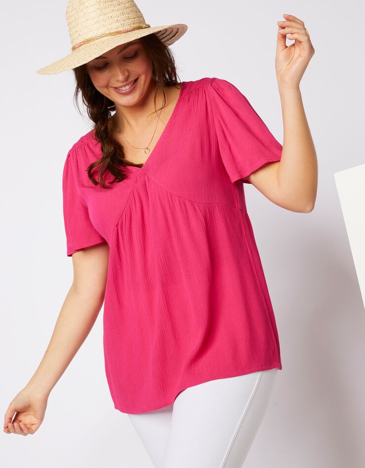 Blouse manches courtes papillon (rose) Blouse manches courtes papillon (rose)