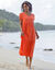 Robe col V longue unie, crépon (orange)