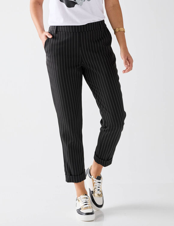 Pantalon 7/8ème fuselé rayé (noir / blanc)