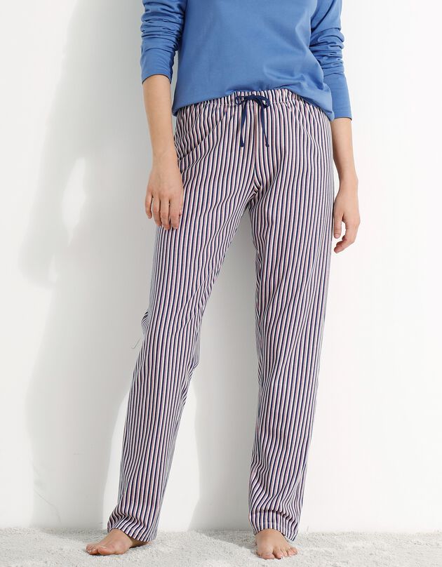 Pantalon pyjama coton imprimé rayures (marine)
