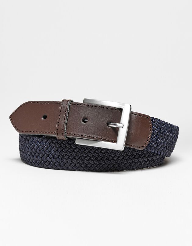Ceinture tressée extensible finitions cuir (marine)