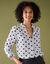 Blouse col tunisien imprimé pois, crêpe (écru / noir)