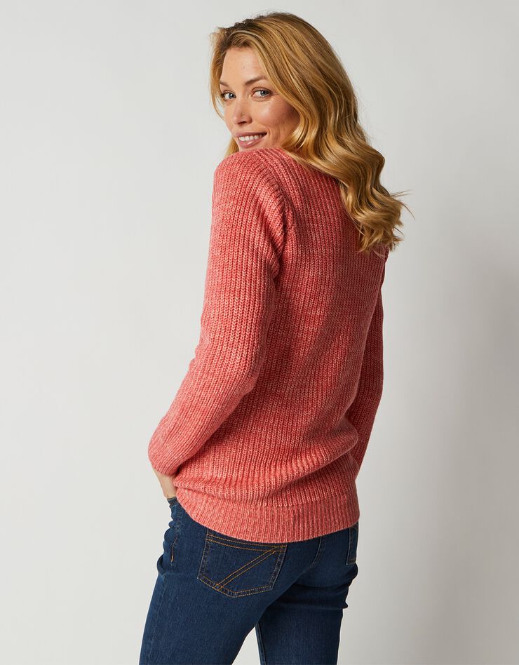 Pull col rond maille anglaise (corail chiné)