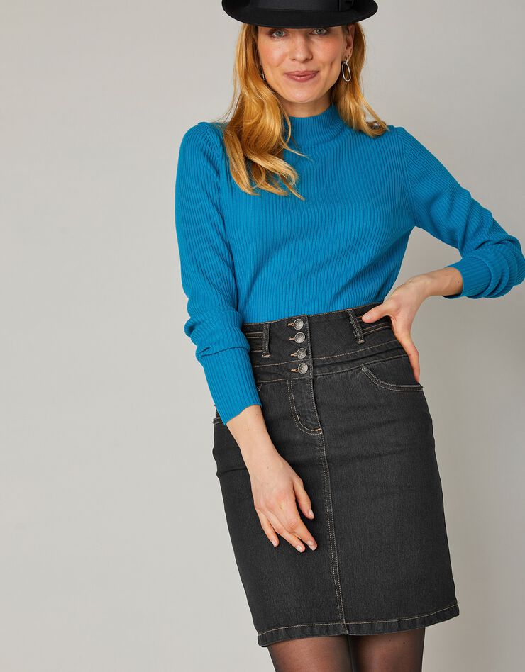 Jupe coupe droite taille haute jean (black) Jupe coupe droite taille haute jean (black)