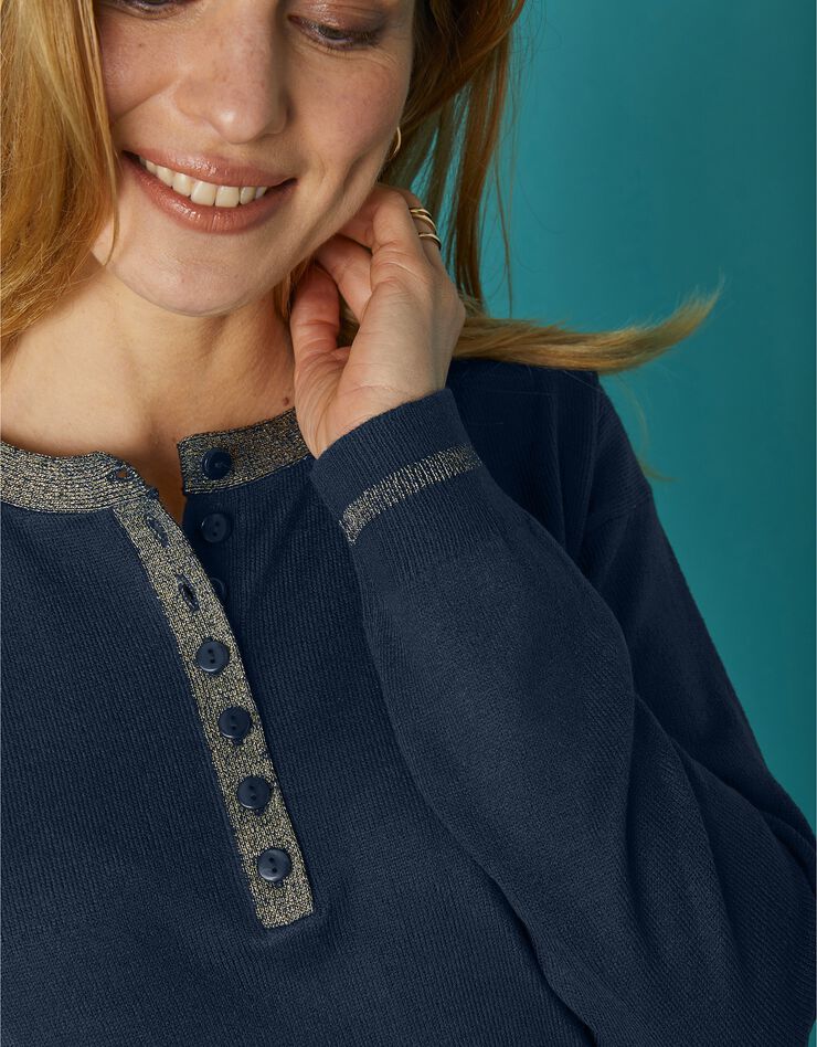 Pull col tunisien toucher cachemire détails brillants (marine) Pull col tunisien toucher cachemire détails brillants (marine)