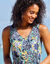 Robe longue à volants, crépon imprimé (bleu / vert)