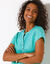 T-shirt col tunisien manches courtes, broderie anglaise (vert menthe)