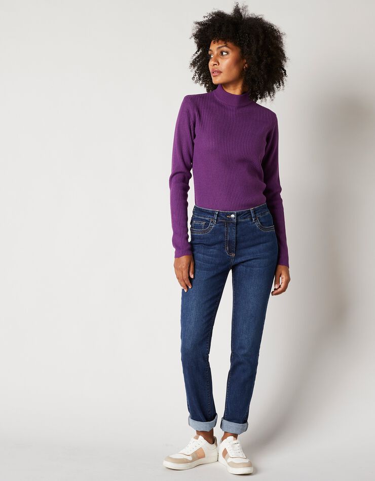 Pull col montant court, maille côtelée (violet) Pull col montant court, maille côtelée (violet)