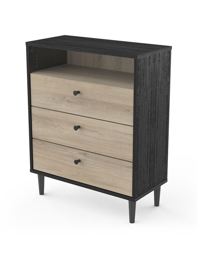 Commode HAMFIELD 3 tiroirs, 1 niche - 2 coloris (noir)