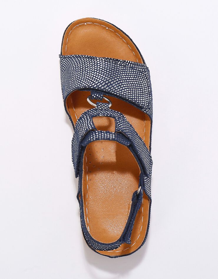 Sandales compensées scratchées à ouverture totale, cuir irisé (bleu)