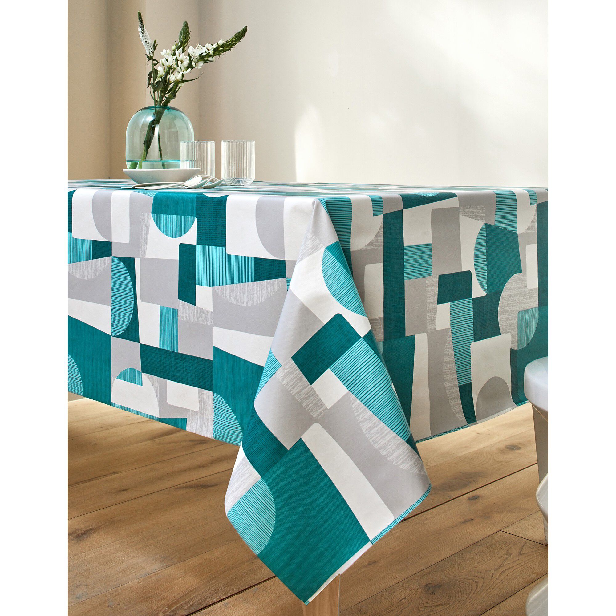 Nappe Table Toile Cirée D-c-fix Manhattan Palmas Gris 110x140cm - Anti-Tache PVC
