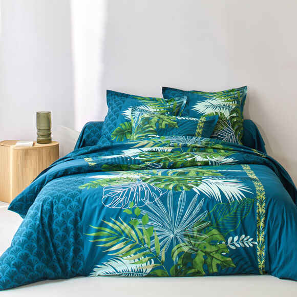 Linge de lit Cayenne imprim&eacute; feuilles de palmiers - coton 57 fils/cm&sup2; (vert)