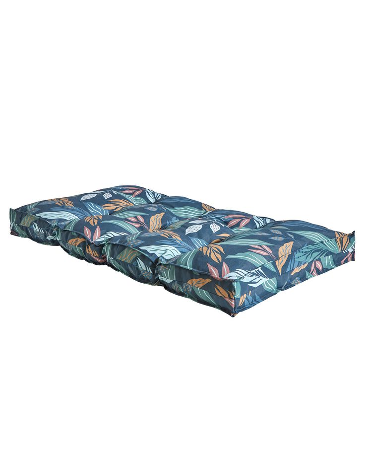 Long coussin de sol en coton imprimé végétal (bleu paon) Long coussin de sol en coton imprimé végétal (bleu paon)