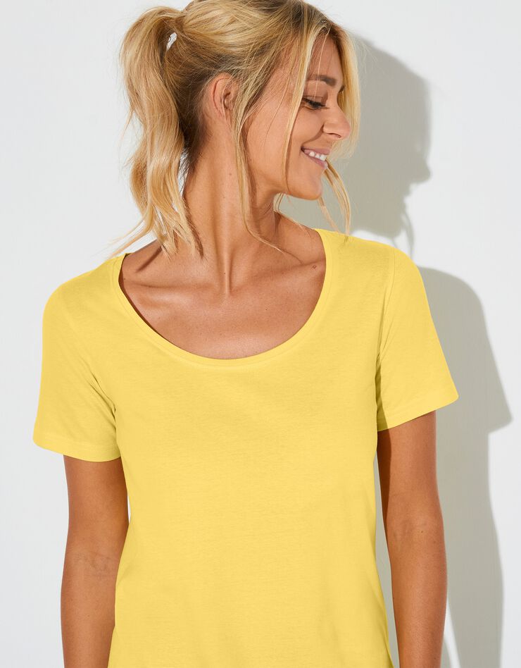 Tee-shirt uni col rond en coton bio(1), éco-responsable (jaune) Tee-shirt uni col rond en coton bio(1), éco-responsable (jaune)