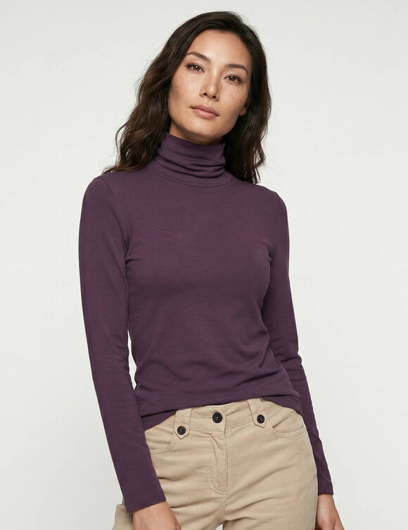 Sous-pull uni col roul&eacute; stretch (prune)