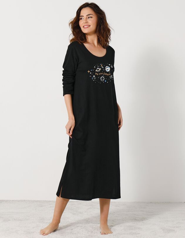 Chemise de nuit longue longues motif «galaxie» (noir)