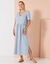 Robe longue unie col V, gaze de coton (bleu grisé)