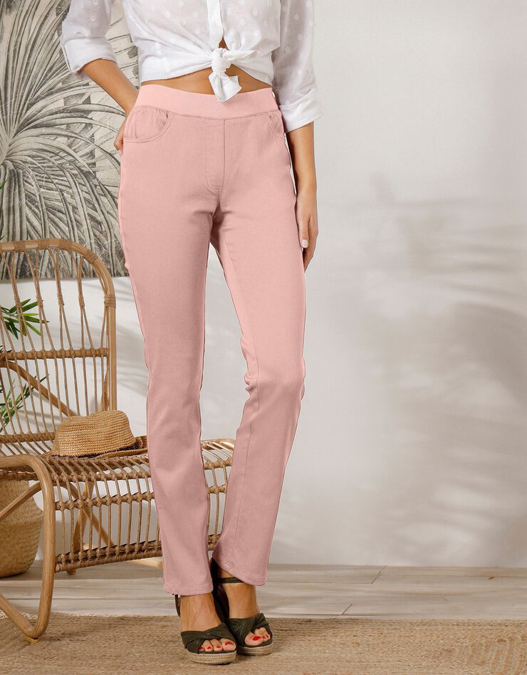 Pantalon droit "ultra confort" taille élastiquée (rose grisé)