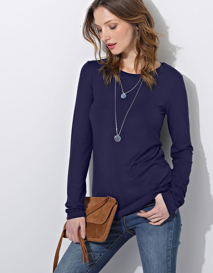 Tee-shirt uni col rond viscose stretch (marine) Tee-shirt uni col rond viscose stretch (marine)