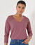 T-shirt col V manches longues dentelle (bois de rose chiné)