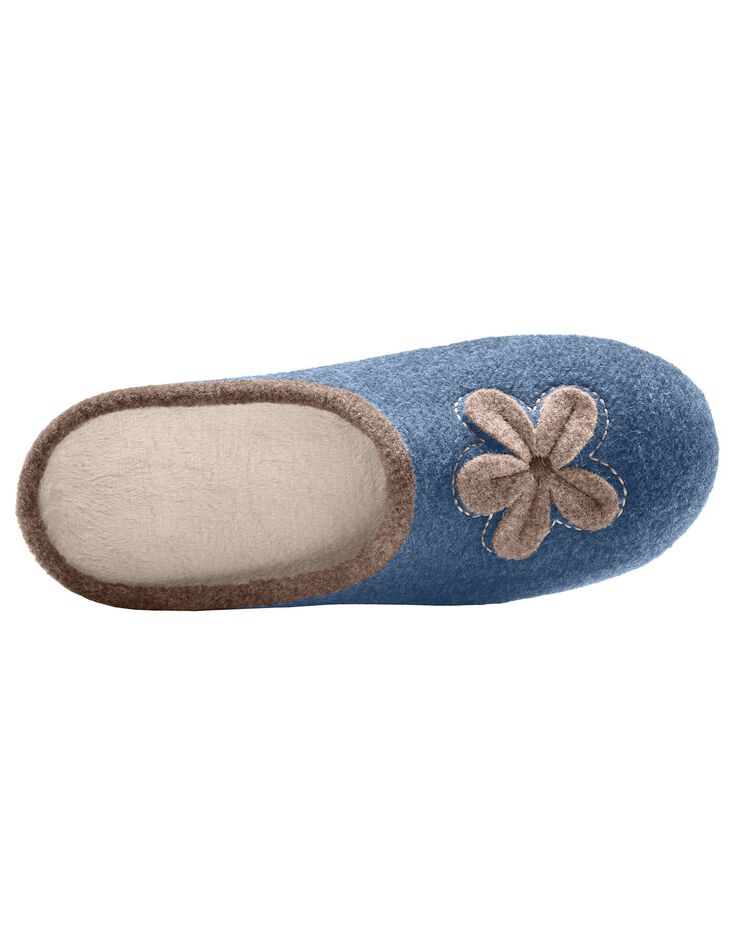 Chaussons mules fleur appliquée - largeur confort (bleu indigo) Chaussons mules fleur appliquée - largeur confort (bleu indigo)
