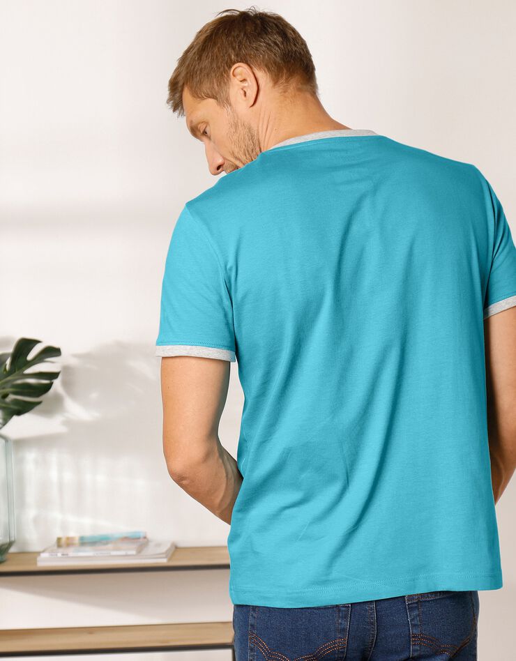 Tee-shirt uni col tunisien (turquoise) Tee-shirt uni col tunisien (turquoise)