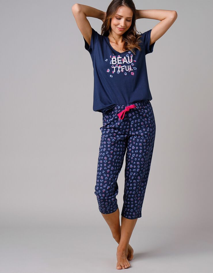 Pantacourt pyjama imprimé "Beautiful" (marine) Pantacourt pyjama imprimé "Beautiful" (marine)