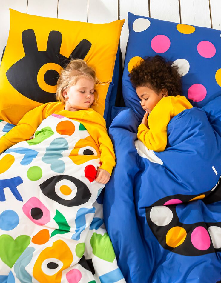 Linge de lit Multico 1 personne en coton, collection enfant LEM (blanc)
