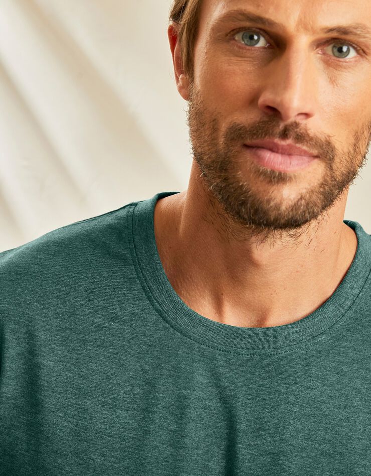 Tee-shirt col rond manches courtes (vert chiné)