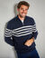 Pull rayé col polo zippé maille serrée (marine)