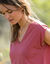 T-shirt col V uni, mélange coton-lin (bois de rose)