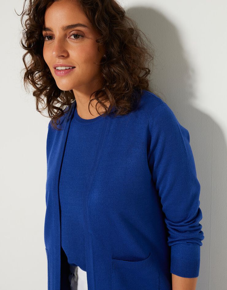 Gilet porter ouvert toucher cachemire (bleu dur) Gilet porter ouvert toucher cachemire (bleu dur)