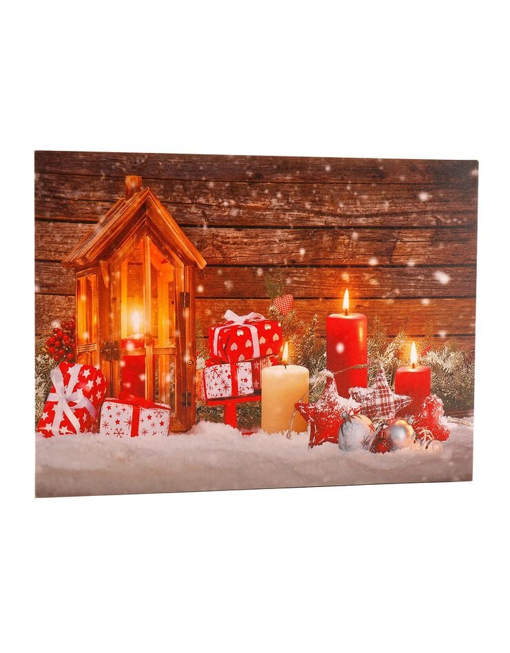 Tableau lumineux, décor de Noël avec bougies et cadeaux (marron/rouge/blanc)