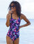 Maillot de bain 1 pièce imprimé Lohena, spécial maintien (bleu / rose)