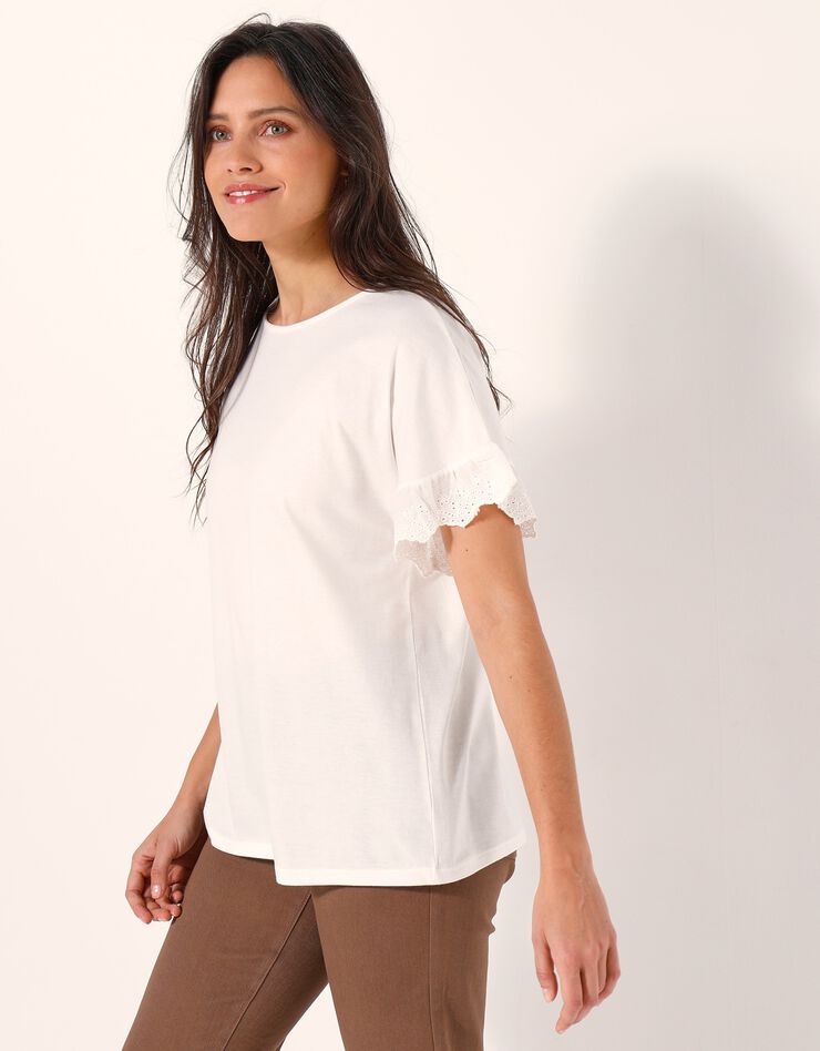 Tee-shirt "boîte" manches courtes brodées (écru) Tee-shirt "boîte" manches courtes brodées (écru)