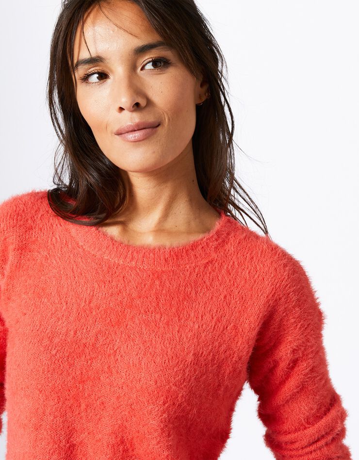 Pull manches longues maille poilue ultra douce (corail) Pull manches longues maille poilue ultra douce (corail)