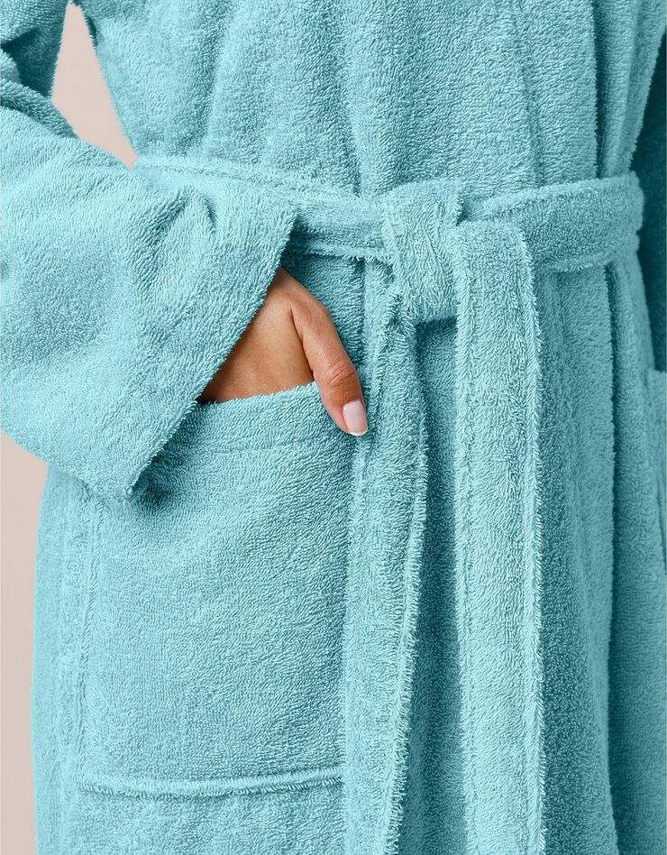 Peignoir mixte adulte uni coton éponge bouclette col kimono personnalisé (vert d'eau) Peignoir mixte adulte uni coton éponge bouclette col kimono personnalisé (vert d'eau)