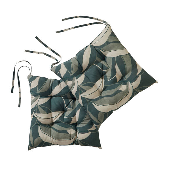 Galette de chaise carr&eacute;e imprim&eacute;e feuillage - lot de 2 (vert)