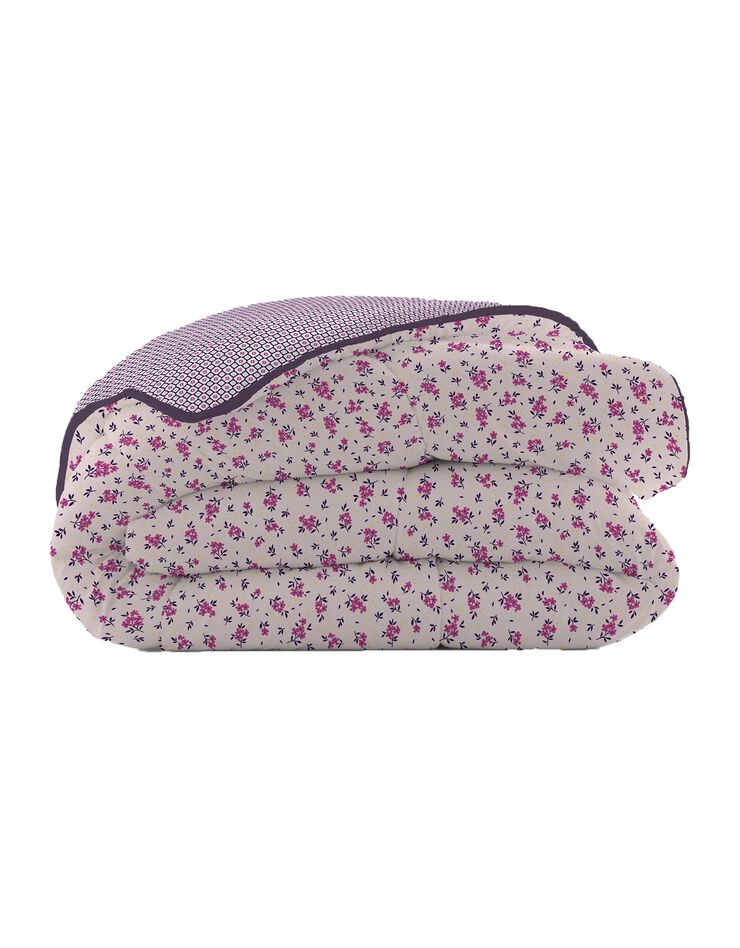 Couette microfibre micro imprimé fleurs 200 g/m² (rose / écru)