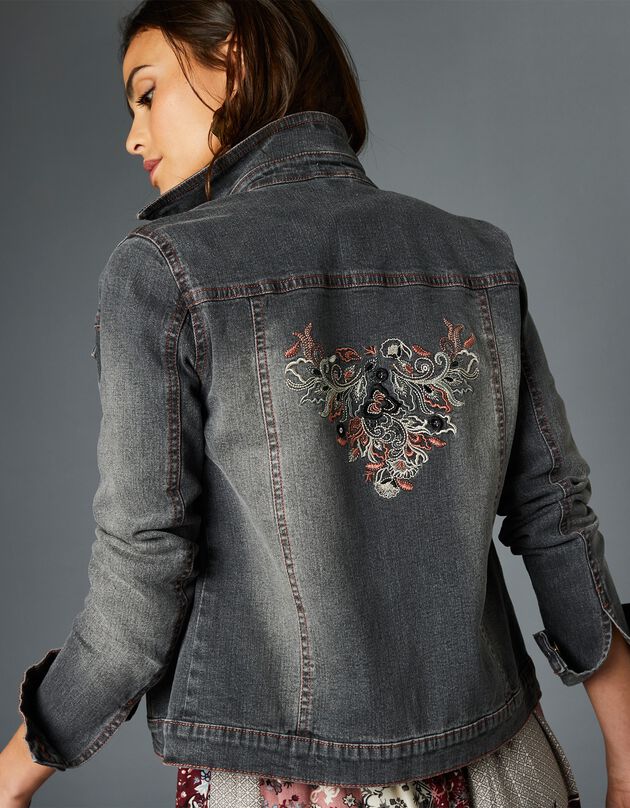 Veste jean brodée dos (gris) Veste jean brodée dos (gris)